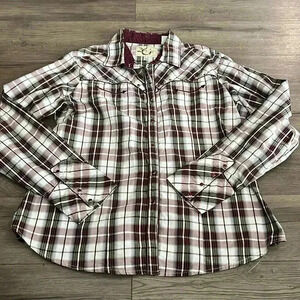 [XXL]Vintage Sherry  Cervi Red/White Plaid Cowboy Button Down Men Shirt